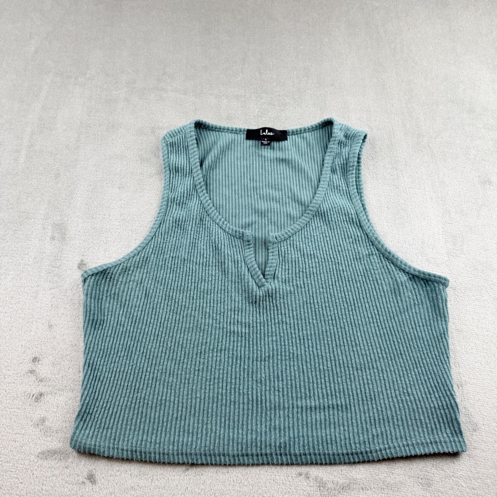 Lulus Women's Large Ribbed Sleeveless V-Neck Crop Top Teal Green